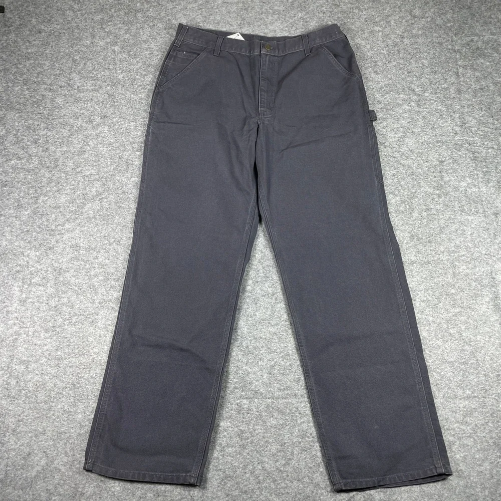 Carhartt Work Pants Mens 38x34 (Fits 35x33) Grey Dungaree Fit Canvas B11 PTB